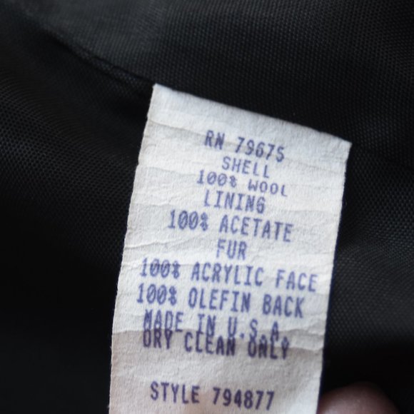 Vintage 80's Albert Nipon Black Coat, Faux Fur Trim, Wool Med Petite - Picture 6 of 6